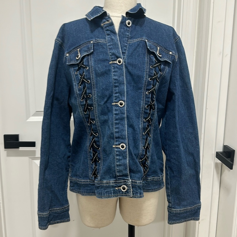 Country door women’s vintage denim‎ jacket lace western grunge core XL cotton